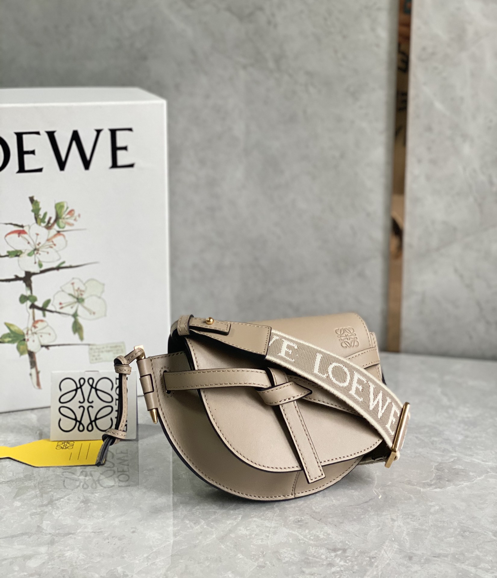 Loewe Mini Gate Dual Bag in Soft Calfskin and Jacquard Sand